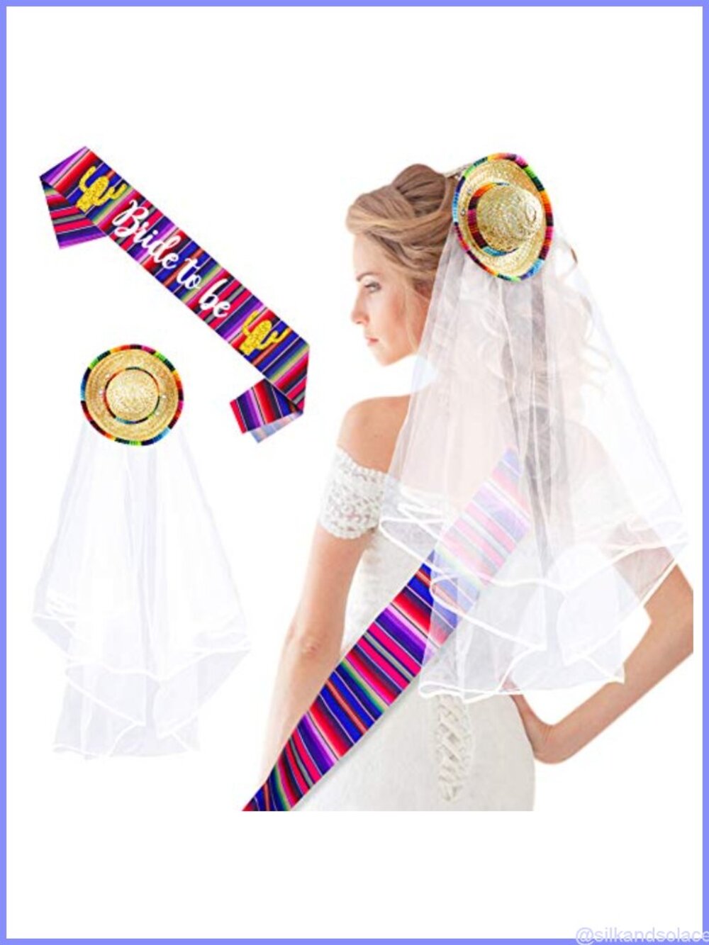 Fiesta Bachelorette Veil & Bride Sash Set Sombrero Bridal Shower Party